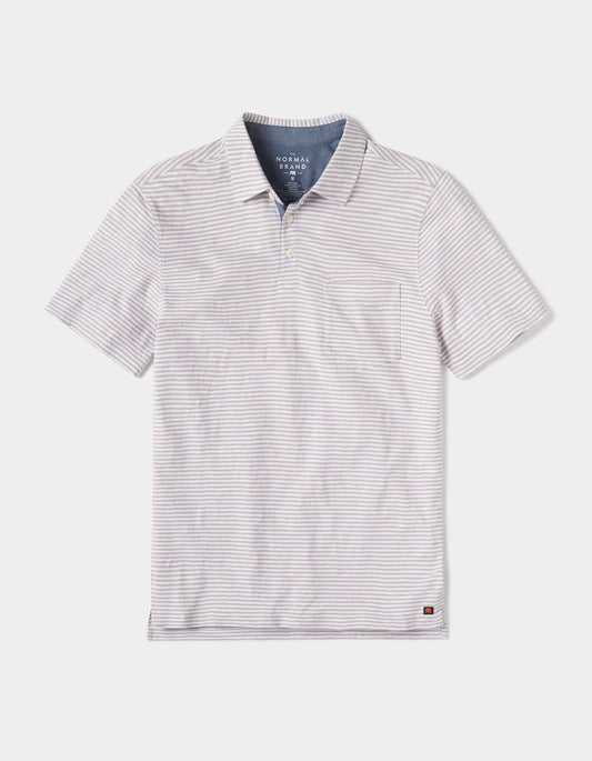 Vintage Slub Pocket Polo in Grey Stripe