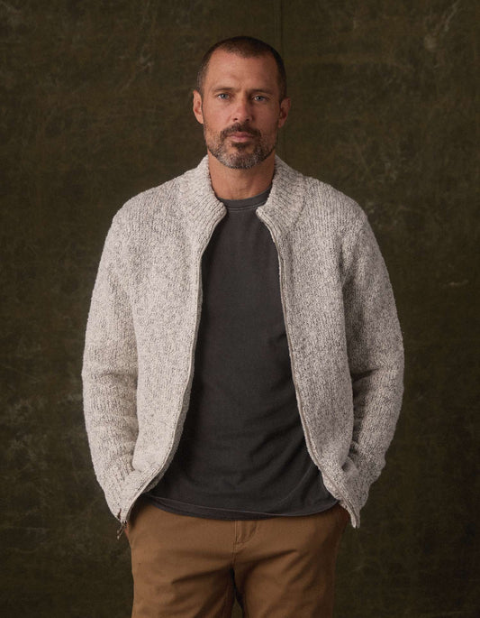 Vintage Boucle Track Jacket in Cream Marled
