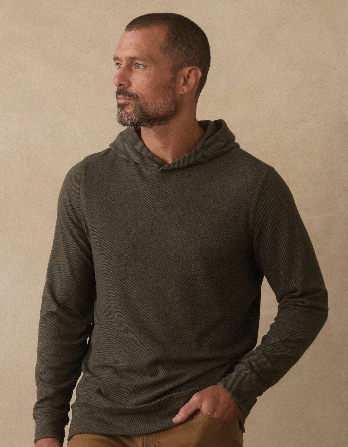 Brushed Textured Knit Hoodie in Dark Forest