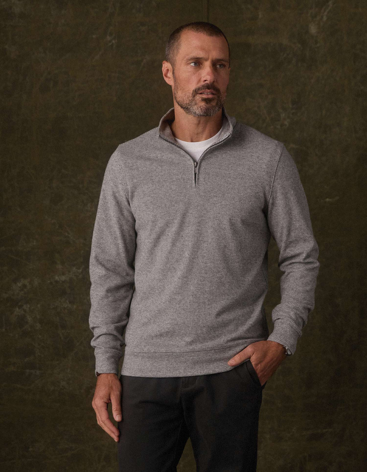 Brushed Textured Knit Quarterzip in Graphite