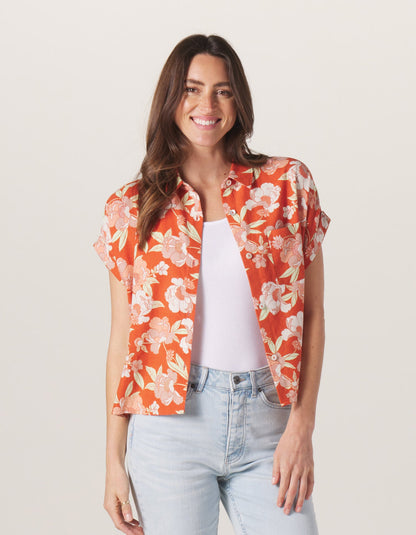 Sonoran Slub Camp Shirt in Cayenne Floral Print