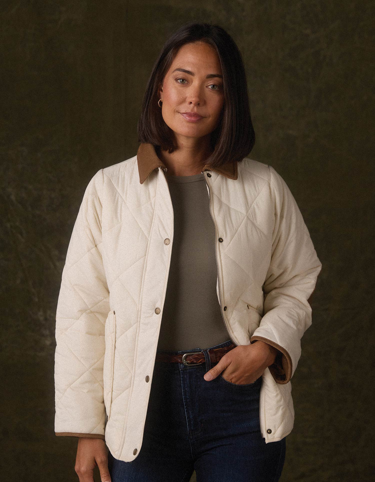 Quilted Liner Jacket in Ecru/Dark Taupe