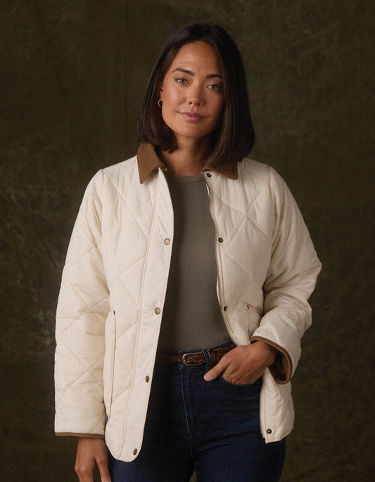 Quilted Liner Jacket in Ecru/Dark Taupe