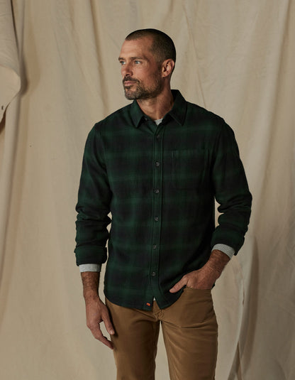 Louis Heavyweight Flannel Overshirt in Evergreen Plaid