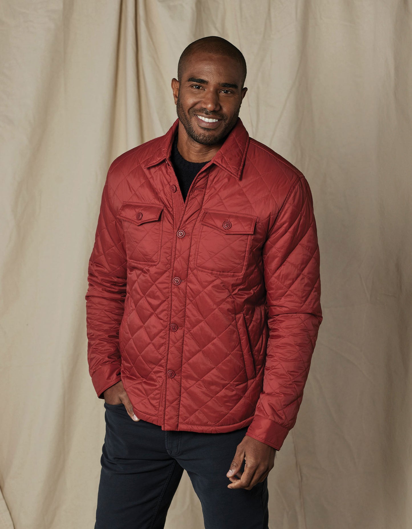 Quilted Sherpa Lined Shacket in Scarlet