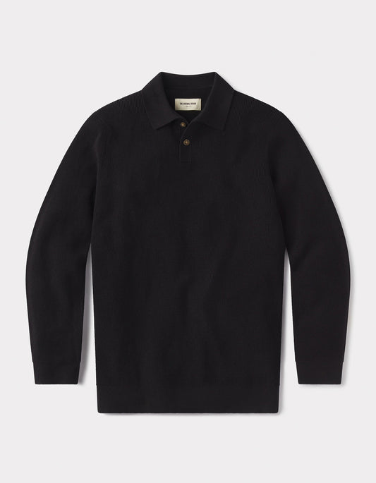 Robles Knit Waffle Stitch Polo in Black