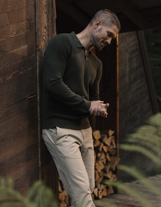 Robles Knit Waffle Stitch Polo in Alpine