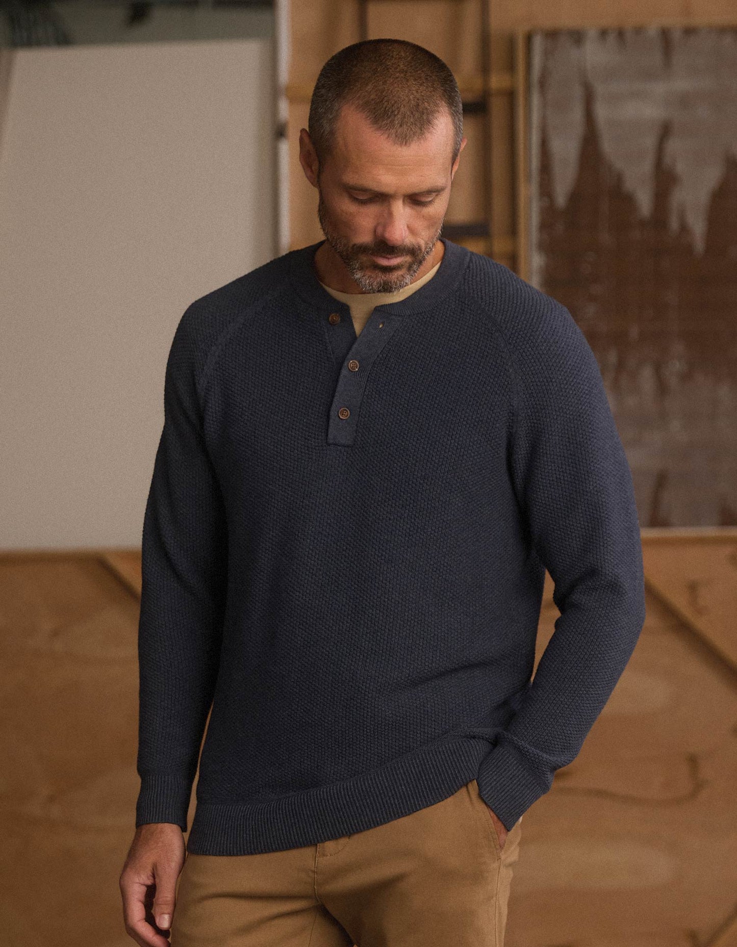 COOLMAX® Textured Sweater Henley in Waterloo