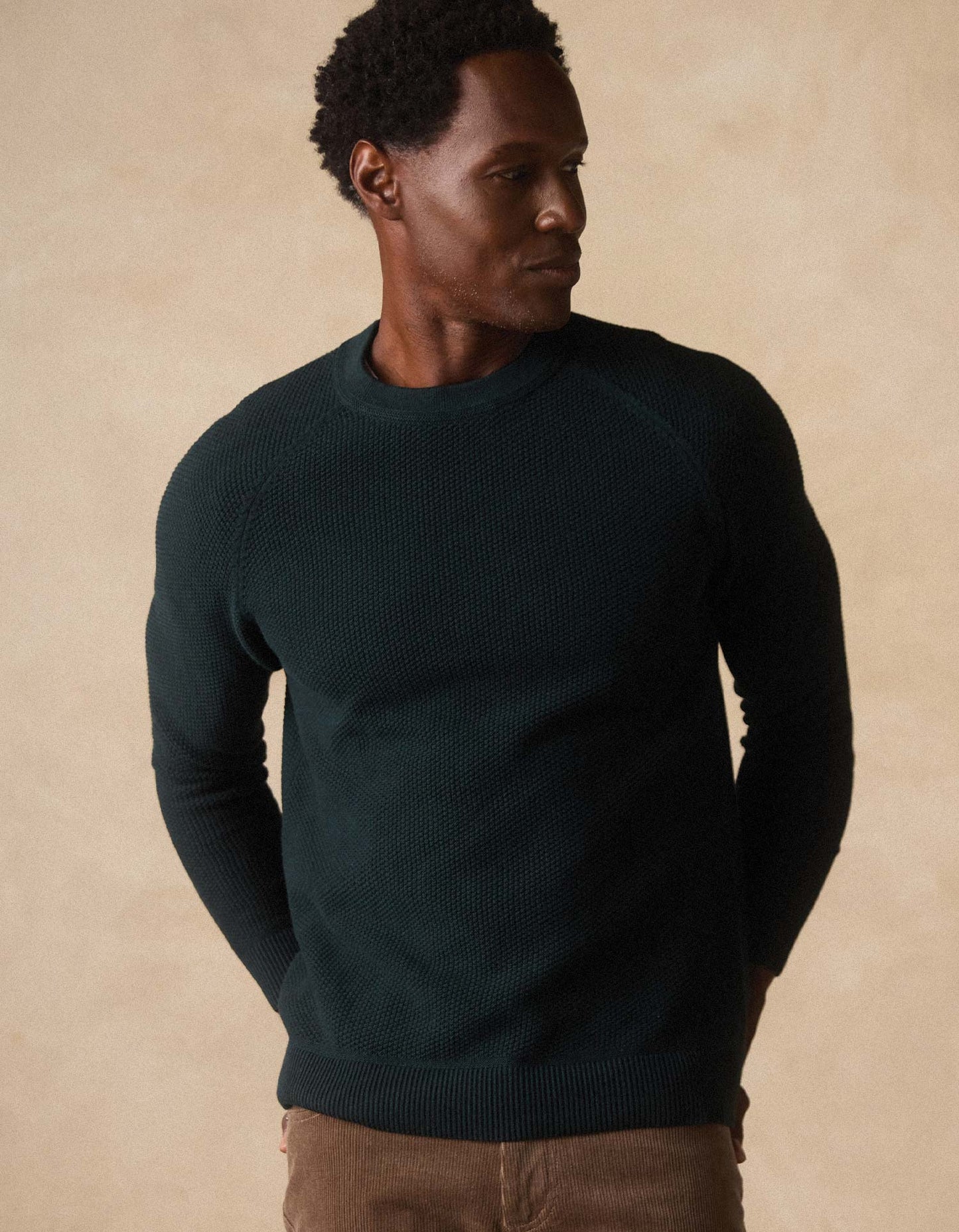 COOLMAX® Textured Crewneck Sweater in Varsity Green