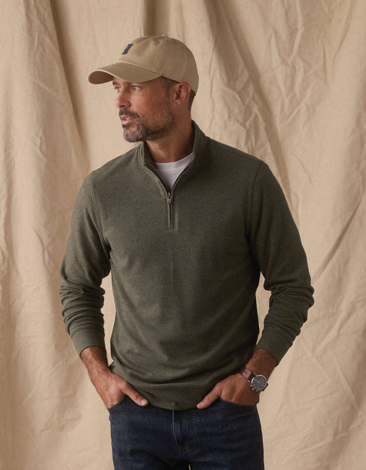Brushed Textured Knit Quarterzip in Dark Forest