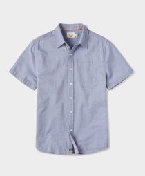 Freshwater Short Sleeve Button Up Shirt: Blue Dobby