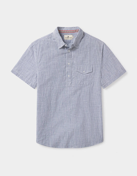 Lived-In Cotton Popover in Navy Railroad Stripe