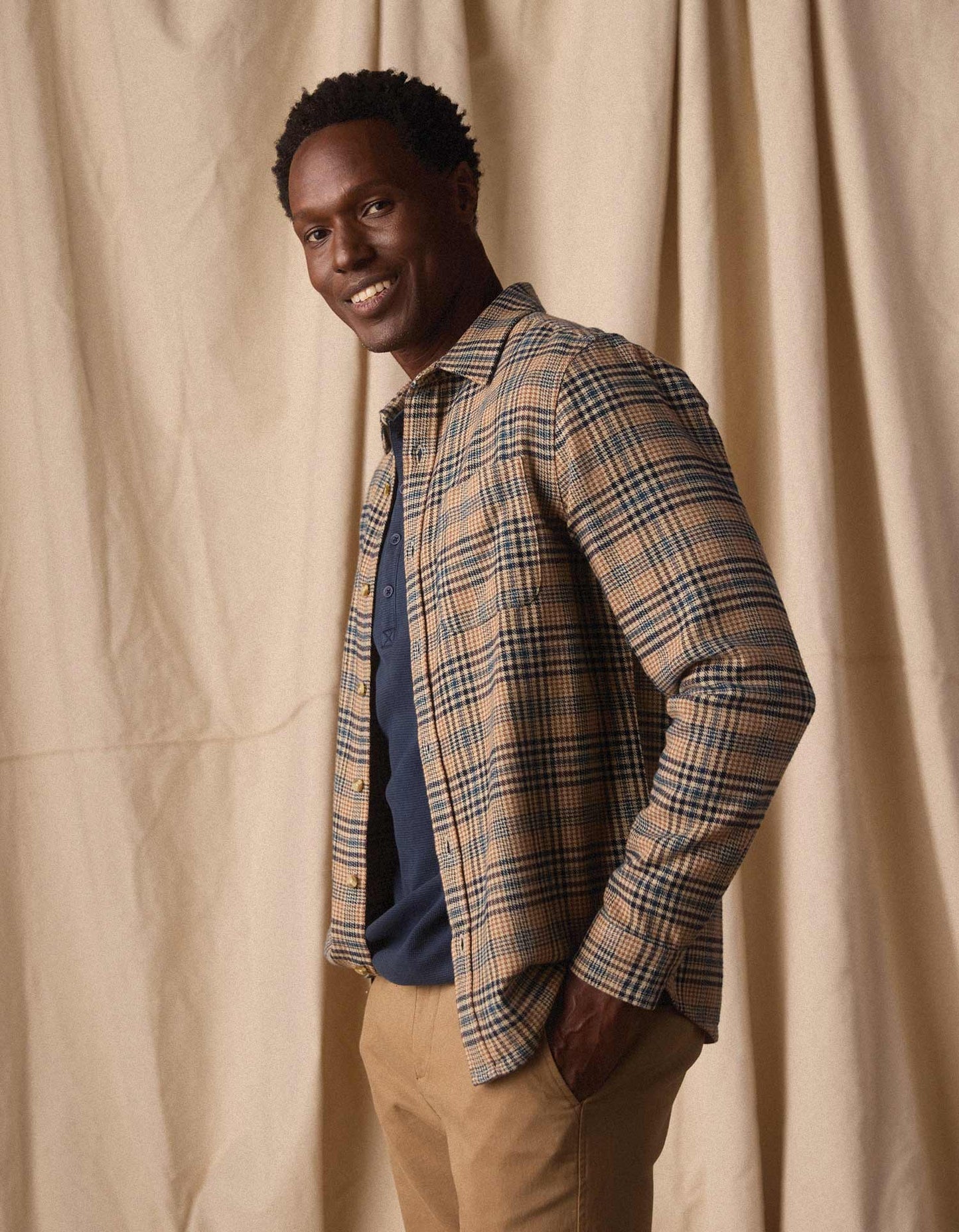 Louis Heavyweight Flannel Overshirt in Fawn Plaid