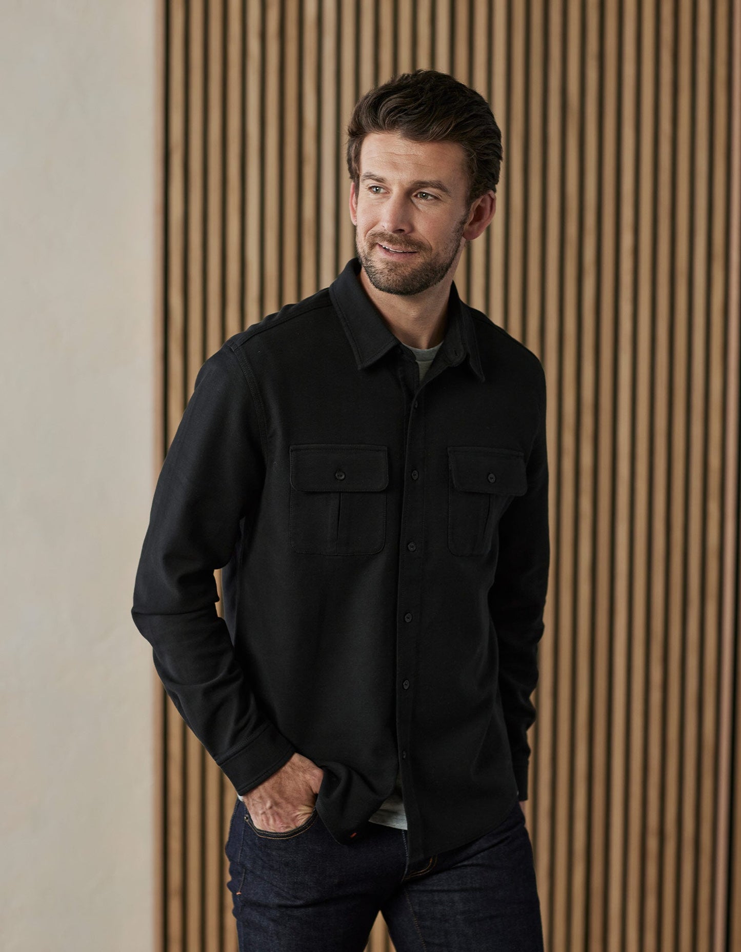 Comfort Terry Shirt Jacket in Black