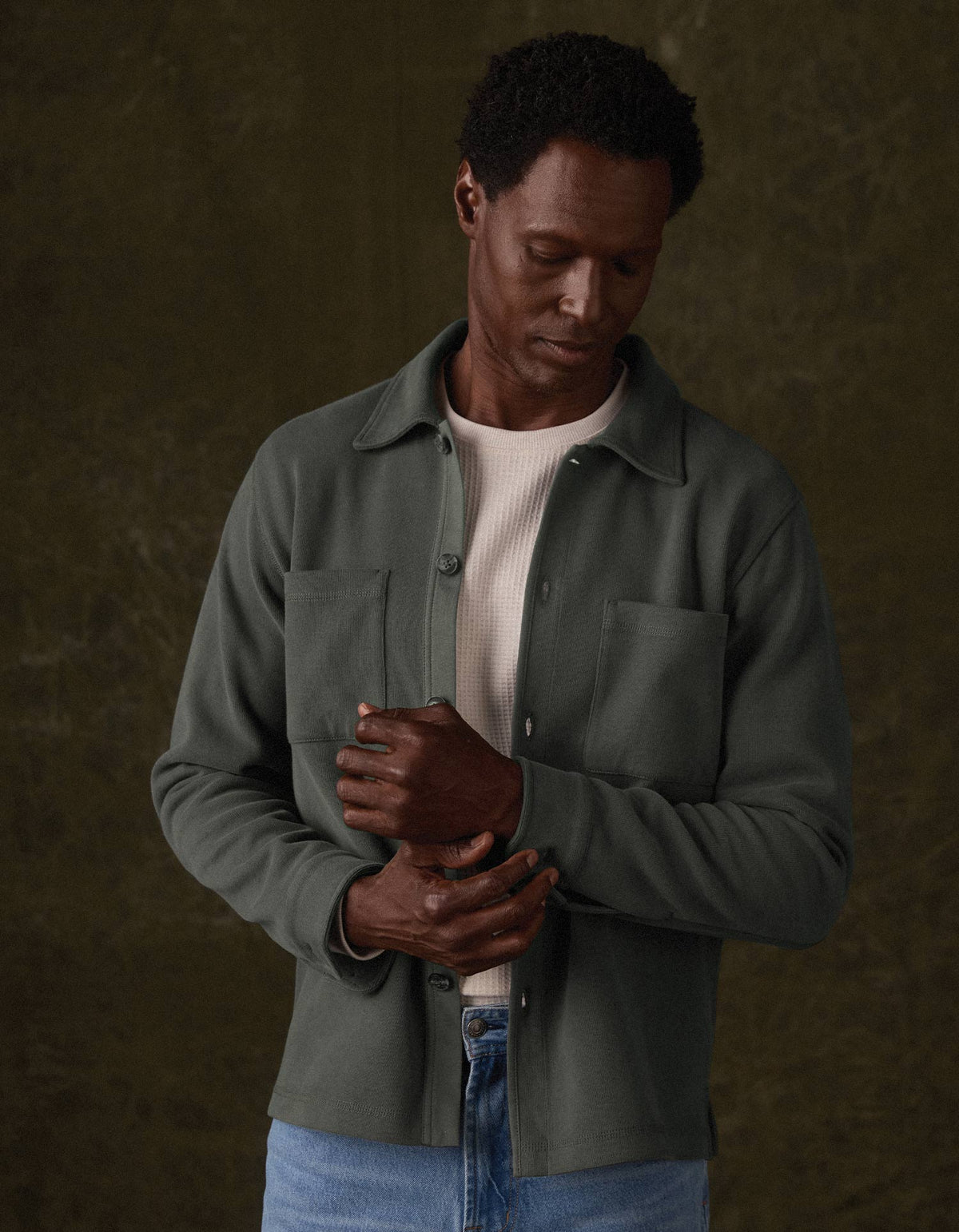 Peached Flat Knit Overshirt in Frosted Pine