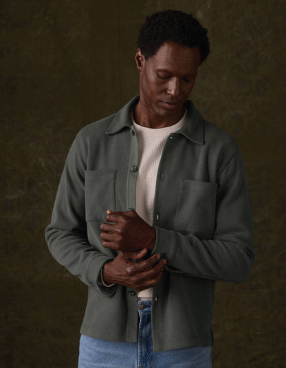 Peached Flat Knit Overshirt in Frosted Pine