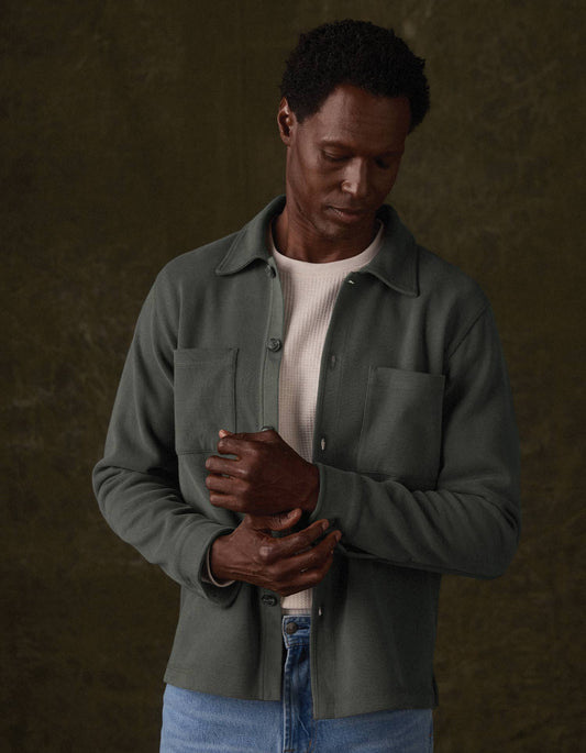 Peached Flat Knit Overshirt in Frosted Pine