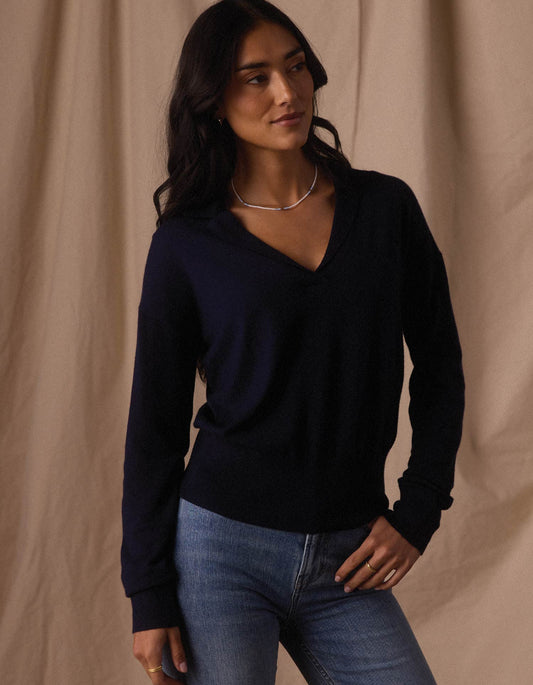 Ravello Long Sleeve Polo in Navy