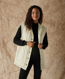 Jackie Premium Fleece Quilted Vest: Bone