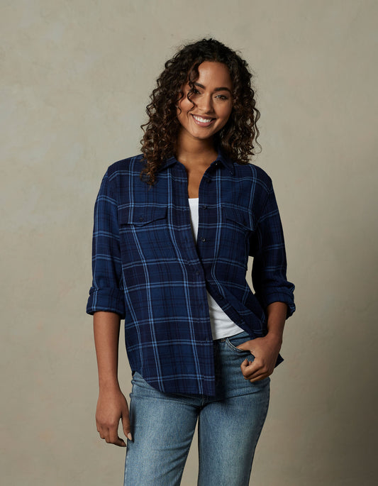 Women's Mountain Overshirt in Indigo Plaid