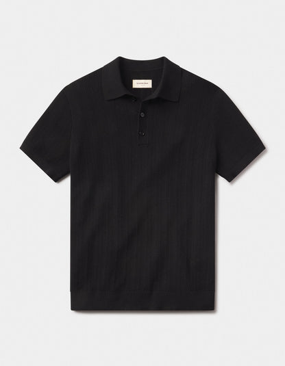 Robles Textured Knit Polo in Black