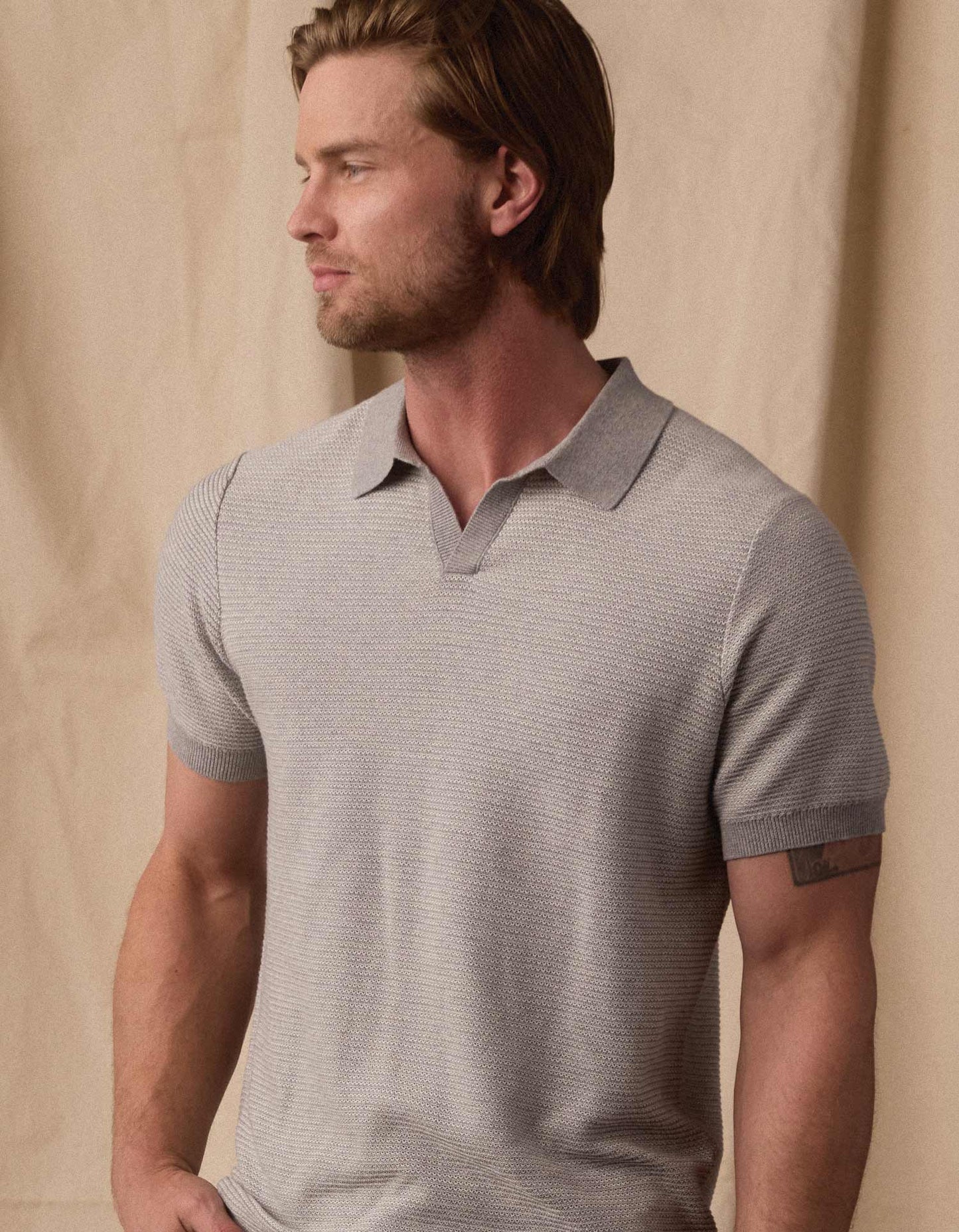 Robles Birdseye Knit Polo in Light Grey