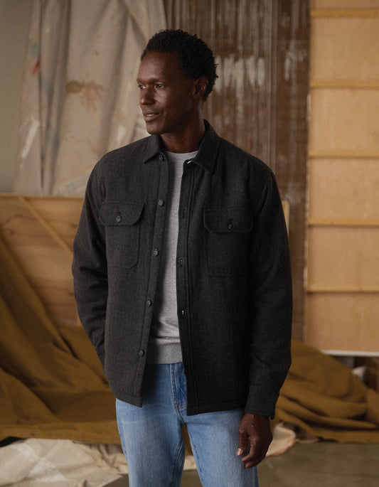 Herringbone Sherpa Lined Jacket in Charcoal Herringbone