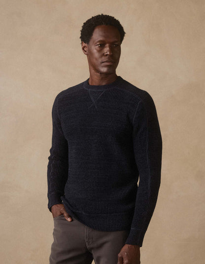 Waffle Crewneck Sweater in Dark Navy Marled