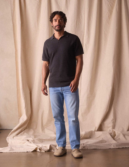 Robles Knit Jacquard Polo in Charcoal