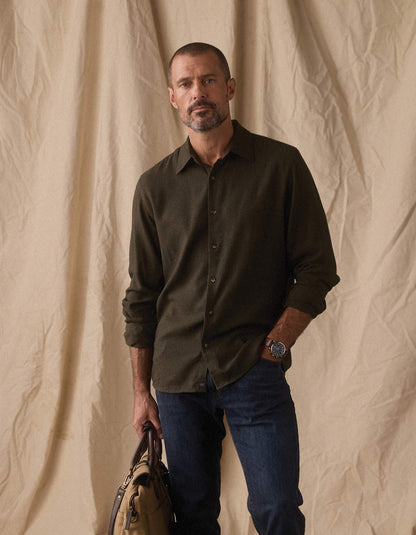 Owen Lightweight Button Up in Dark Olive