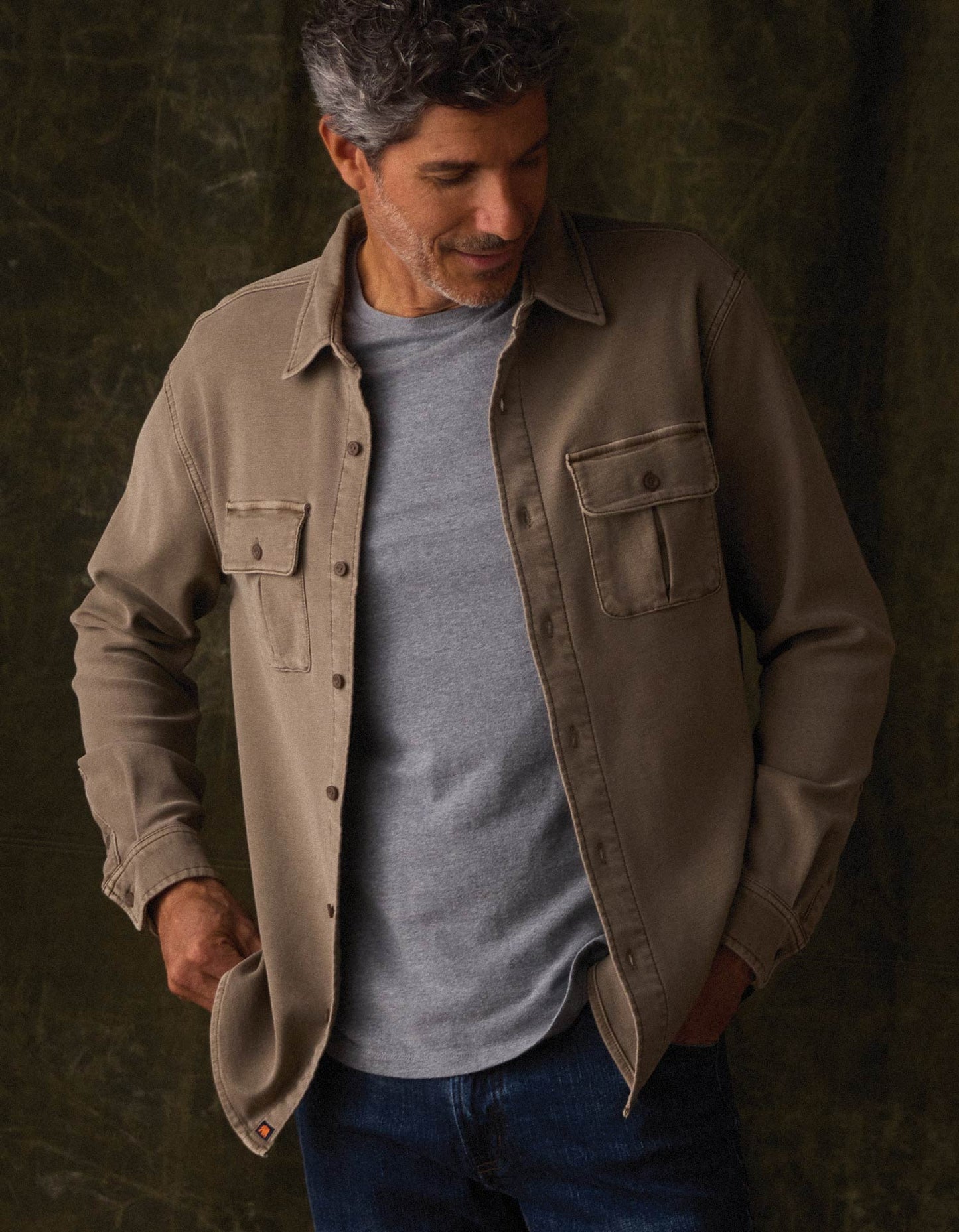 Comfort Terry Shirt Jacket in Taupe
