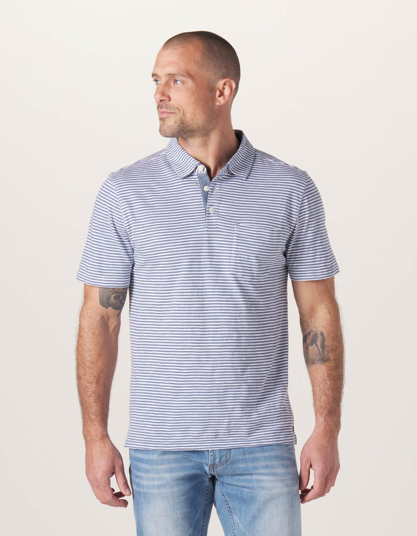 Vintage Slub Pocket Polo in Blue Stripe