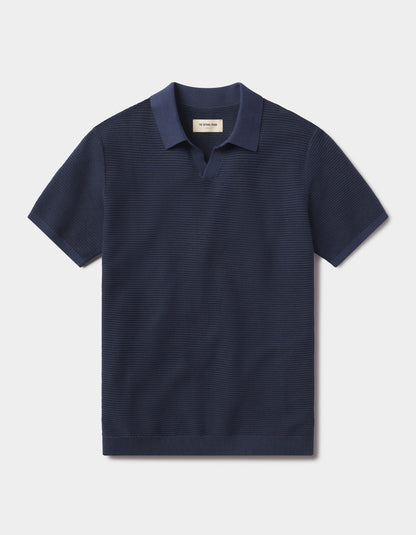 Robles Birdseye Knit Polo in Denim/Dark Navy