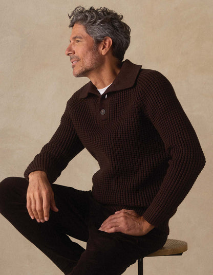 Waffle Sweater Popover in Dark Brown