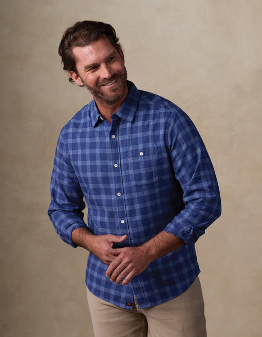 Jasper Button Down in Faded Denim Check