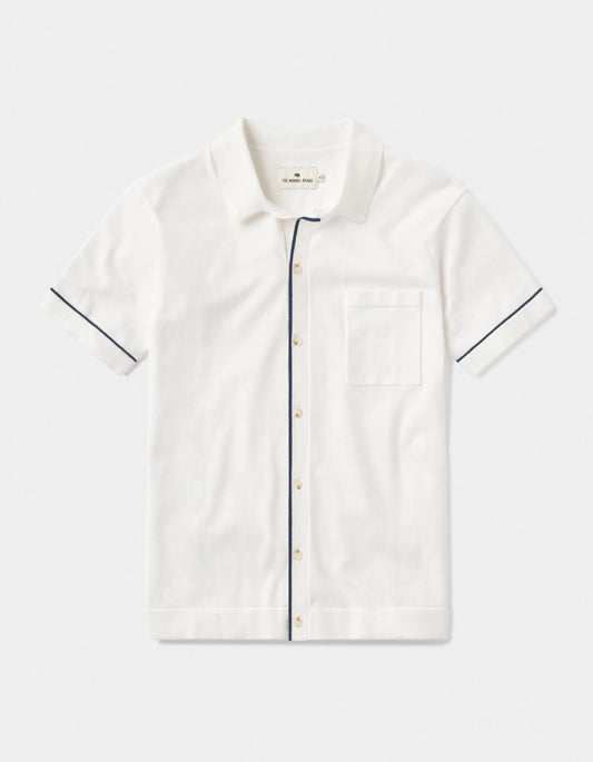 Robles Knit Button Down in Cream-Navy Laydown