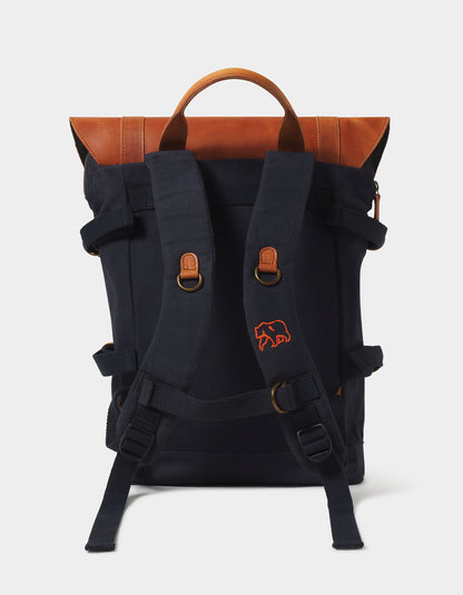 Top Side Leather Backpack in Navy