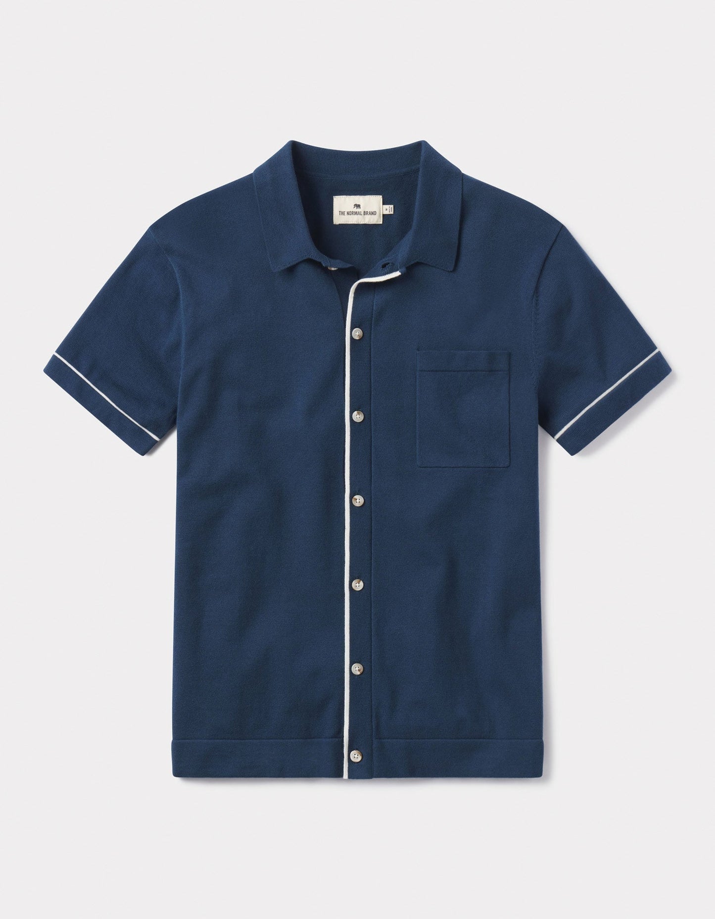 Robles Knit Button Down in Navy-White