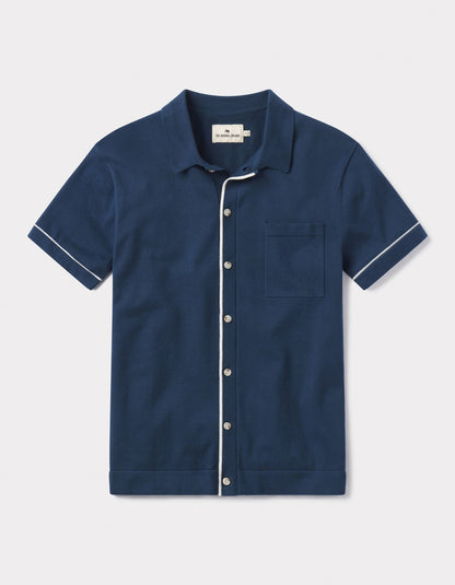 Robles Knit Button Down in Navy-White