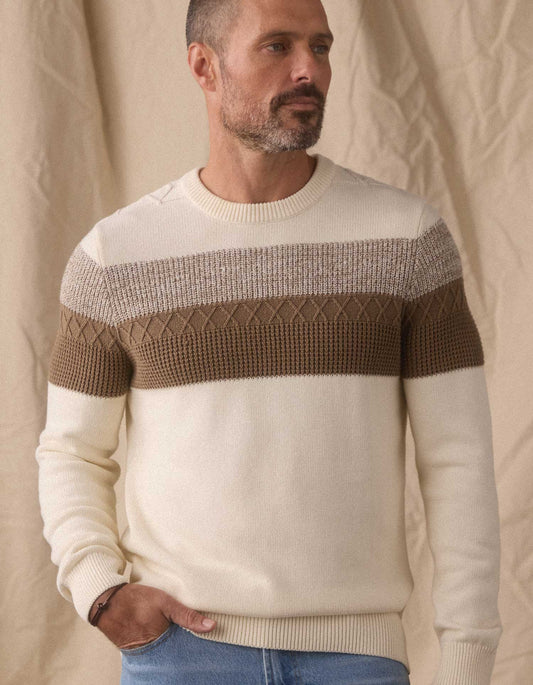 Tom Stripe Crew in Cream/Jute