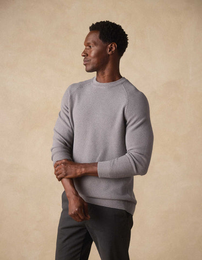 COOLMAX® Textured Crewneck Sweater in Greystone