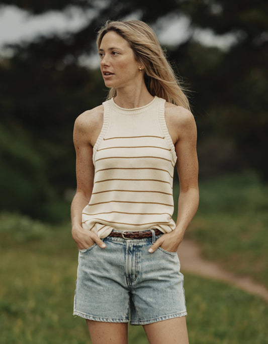 Wanderlust Hi-Neck Tank in Fennel Stripe