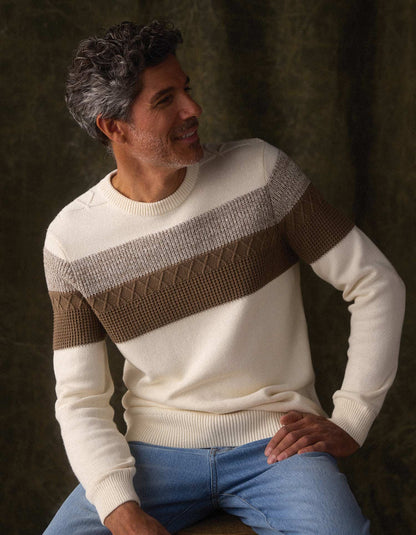 Tom Stripe Crew in Cream/Jute