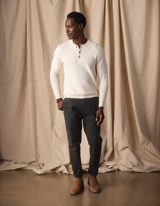 COOLMAX® Textured Sweater Henley in Ivory