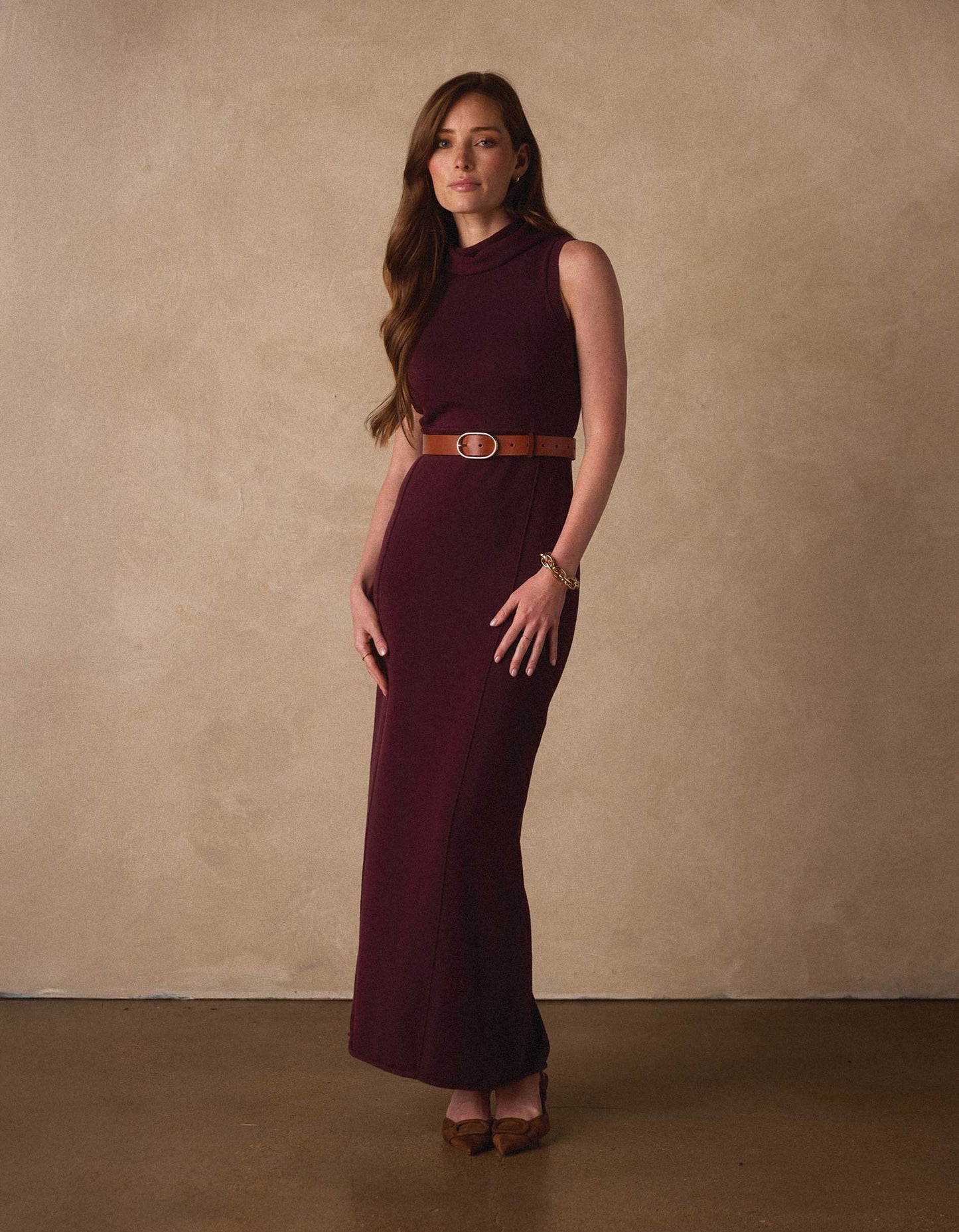 Eloise Column Dress in Port Wine