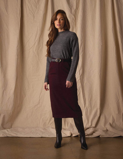 Brightside Midi Skirt in Port Wine