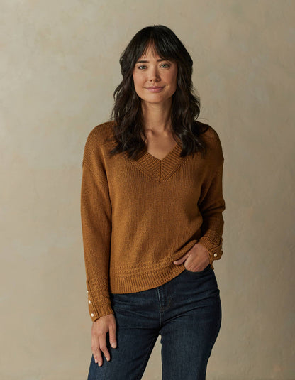 Arlo V-Neck Sweater in Maple Glaze