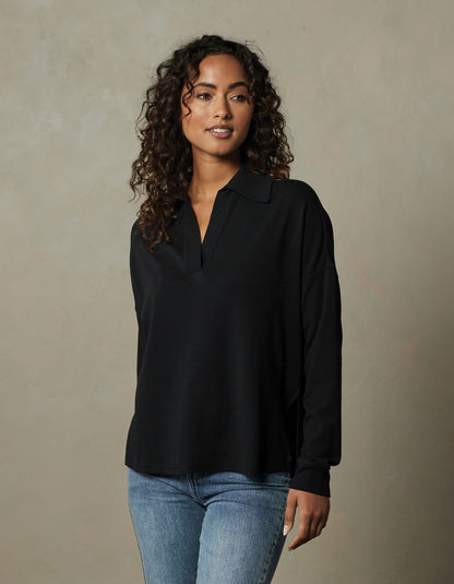 Puremeso Split Side Polo Top in Black