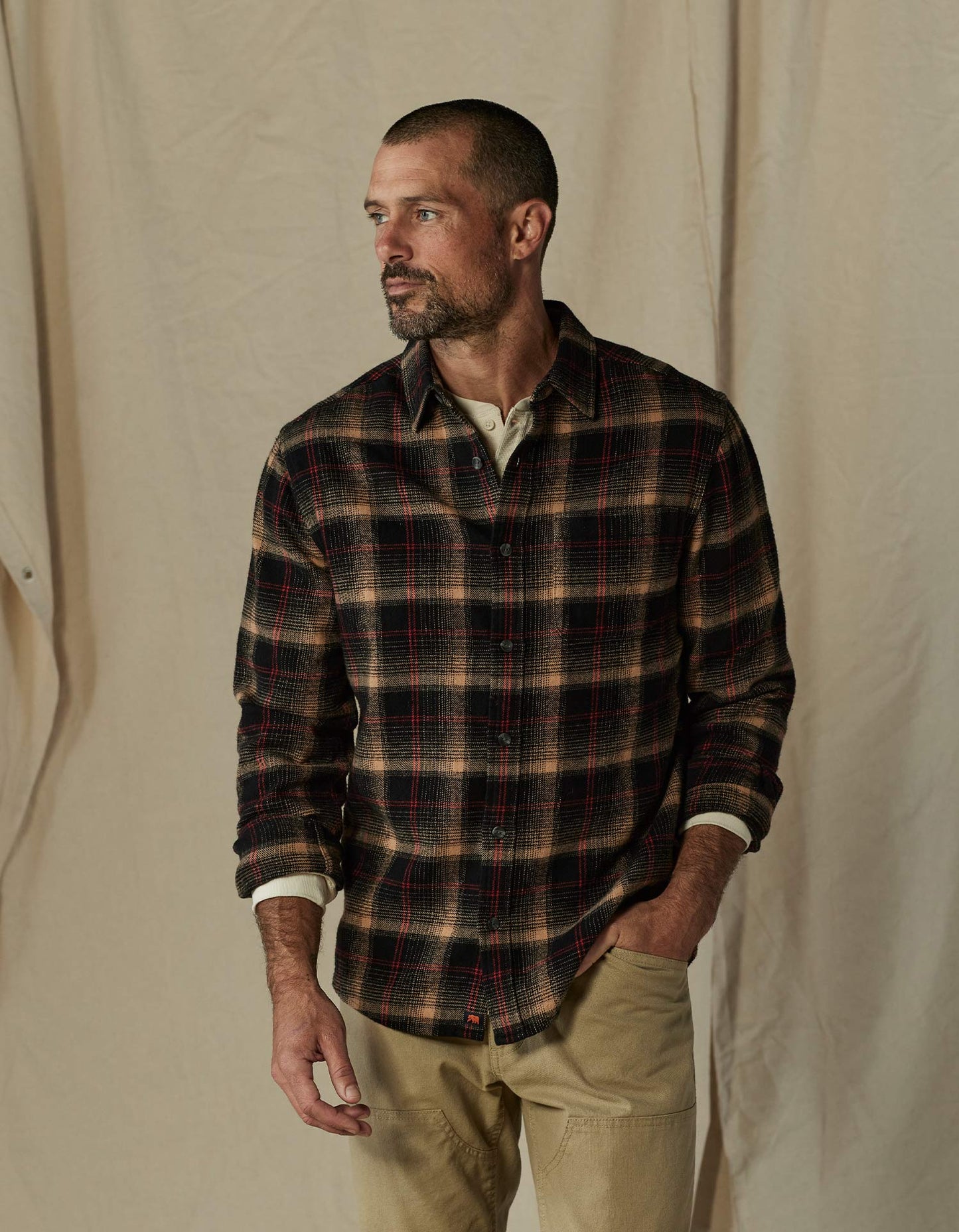 Louis Heavyweight Flannel Overshirt in Black Plaid