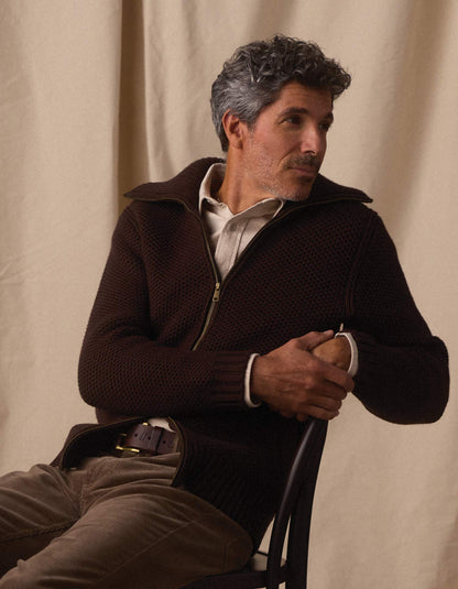 Waffle Sweater Jacket in Dark Brown